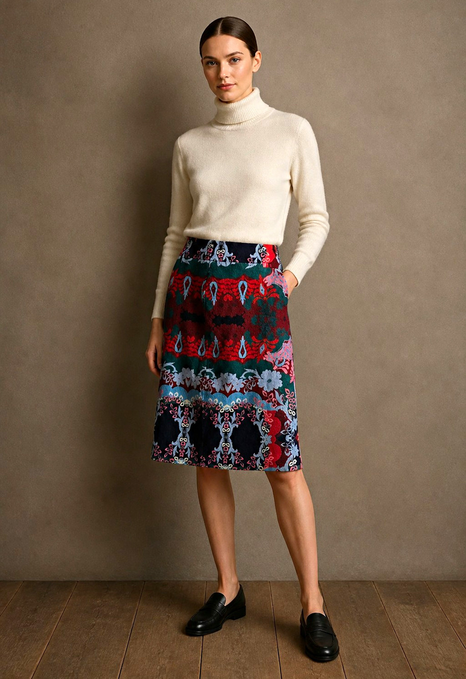 Anthropologie Maeve Floral Jacquard Pencil Skirt Lined Knee Length Side Zip S